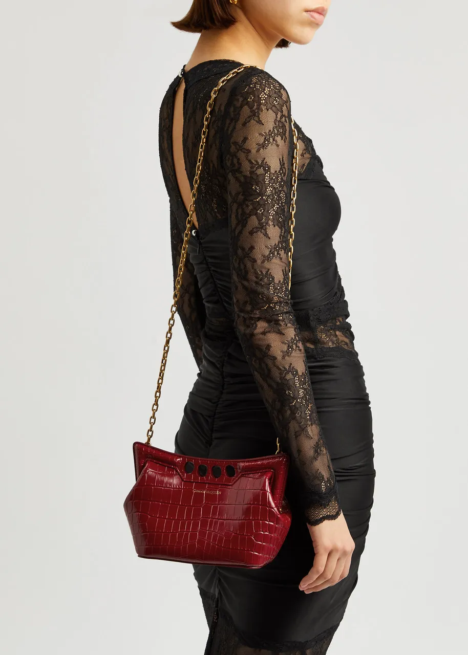 ALEXANDER MCQUEEN The Peak mini crocodile-effect faux leather cross-body bag -                         -                     -  