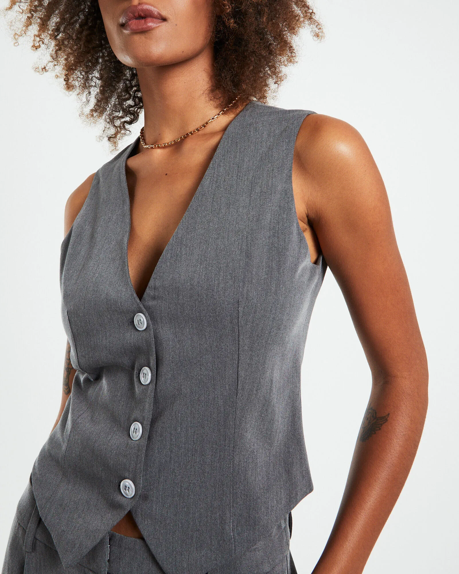 Alice In The Eve Mandy Longline Tailored Vest Grey