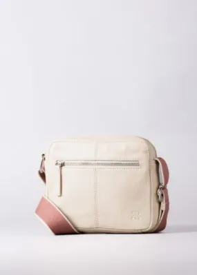 Alston Boxy Leather Cross Body Bag in Ivory with Canvas Strap