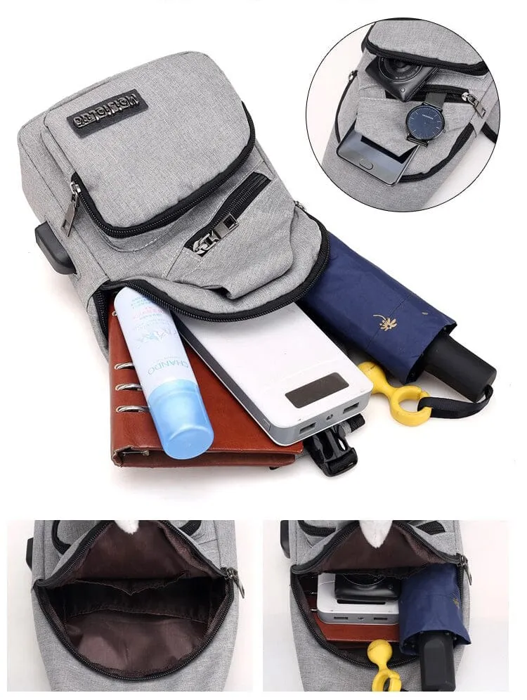 Angry Bag - Cross-Shoulder Backpack with USB Casual Small