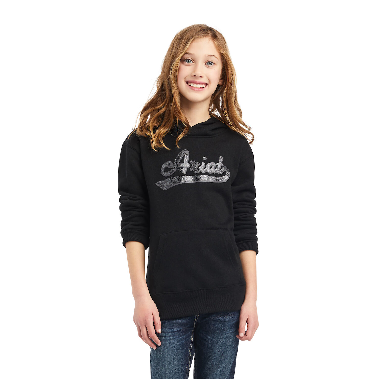 Ariat Girls REAL Glitter Logo Hoodie in Black