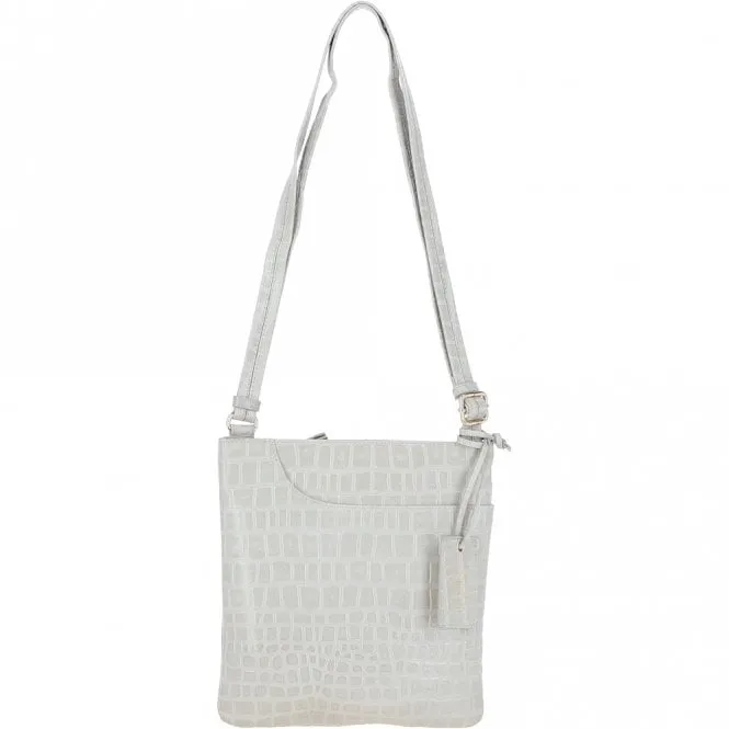 Ashwood Curve  Zip Top Leather Cross Body Bag Bone/Croc: CURVE