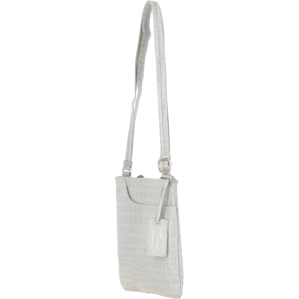 Ashwood Curve  Zip Top Leather Cross Body Bag Bone/Croc: CURVE