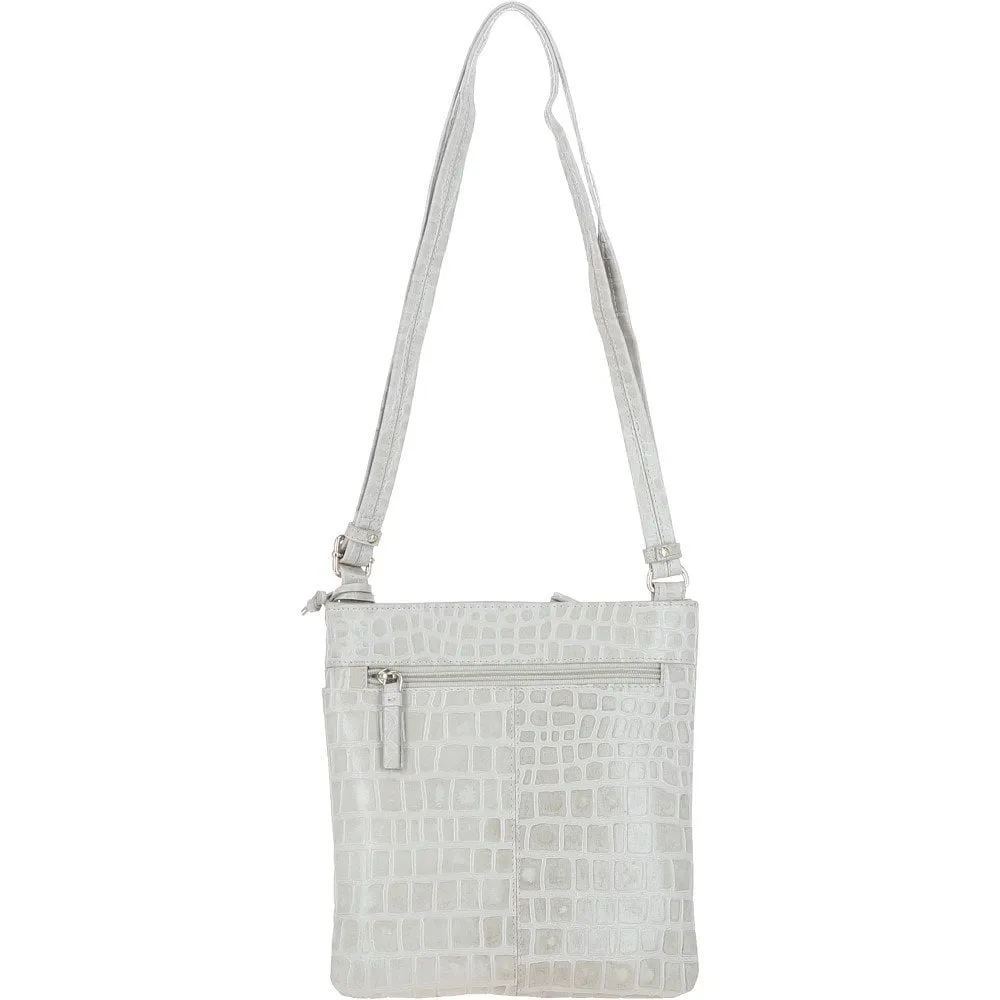 Ashwood Curve  Zip Top Leather Cross Body Bag Bone/Croc: CURVE