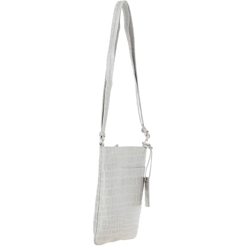 Ashwood Curve  Zip Top Leather Cross Body Bag Bone/Croc: CURVE