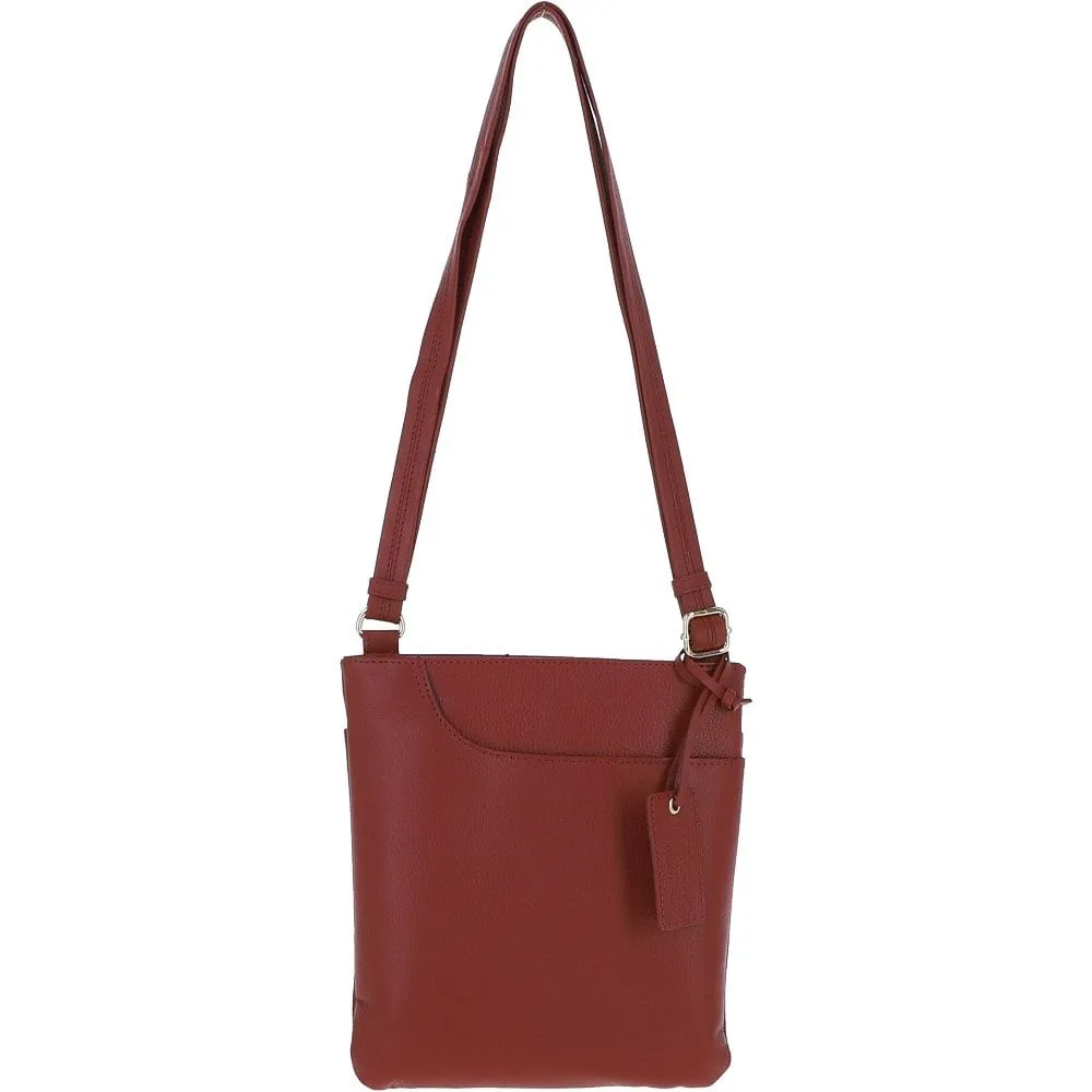 Ashwood Curve  Zip Top Leather Cross Body Bag Red: 63028