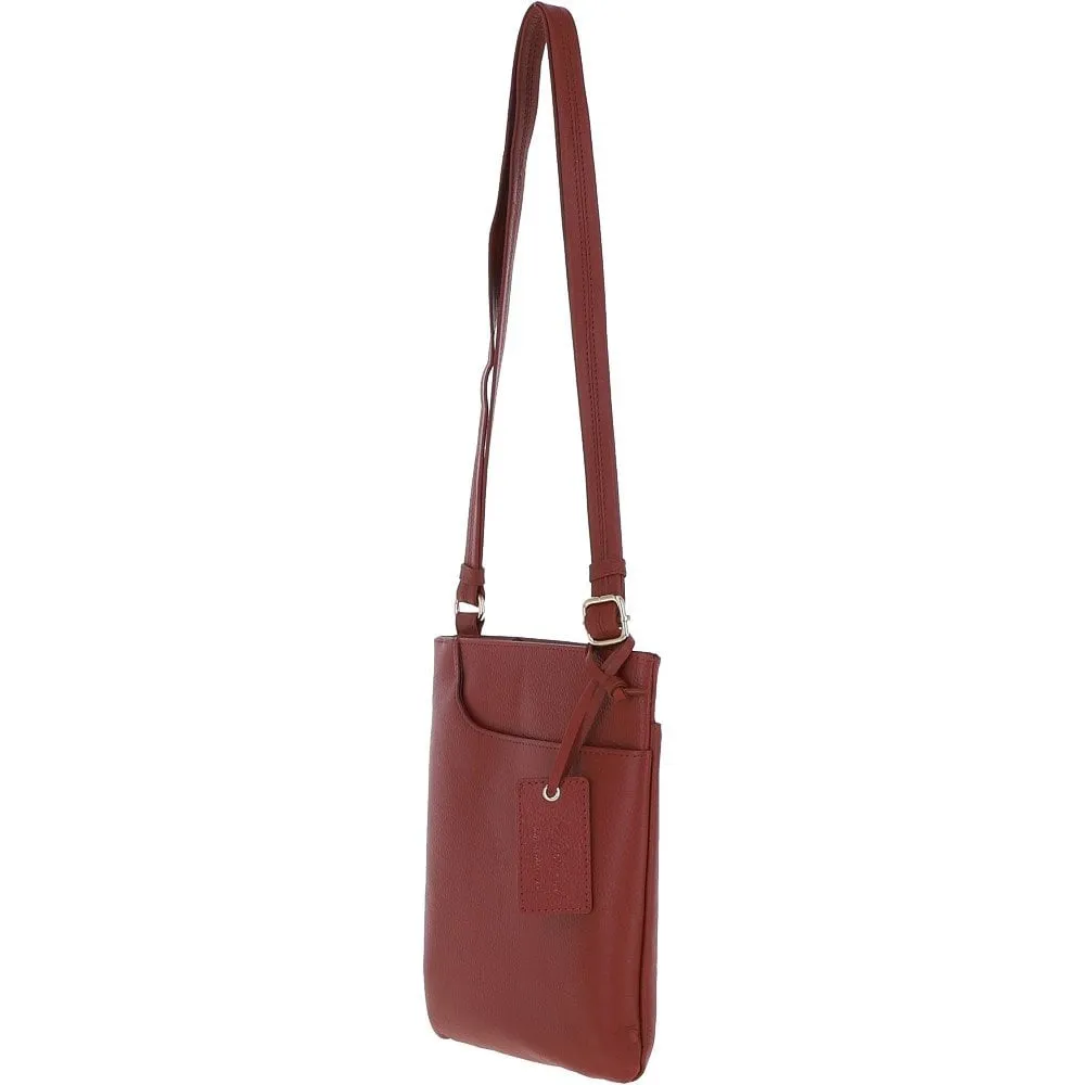 Ashwood Curve  Zip Top Leather Cross Body Bag Red: 63028