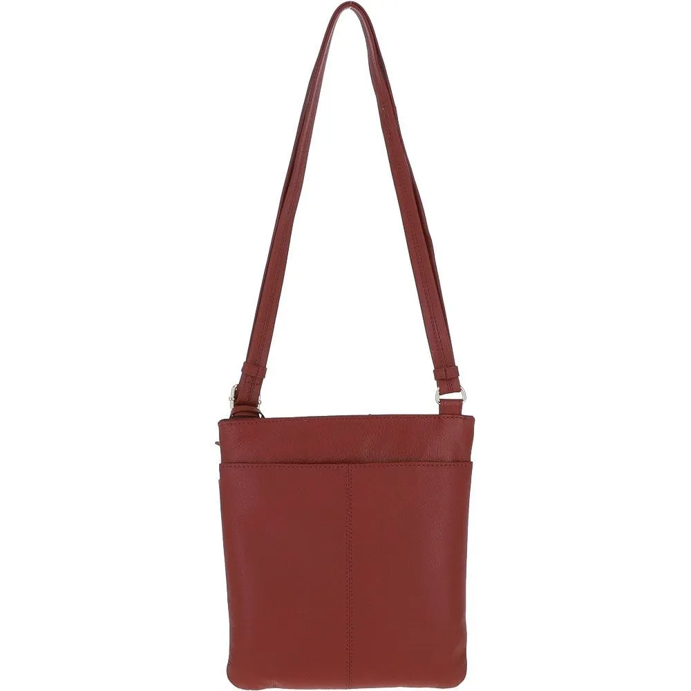 Ashwood Curve  Zip Top Leather Cross Body Bag Red: 63028