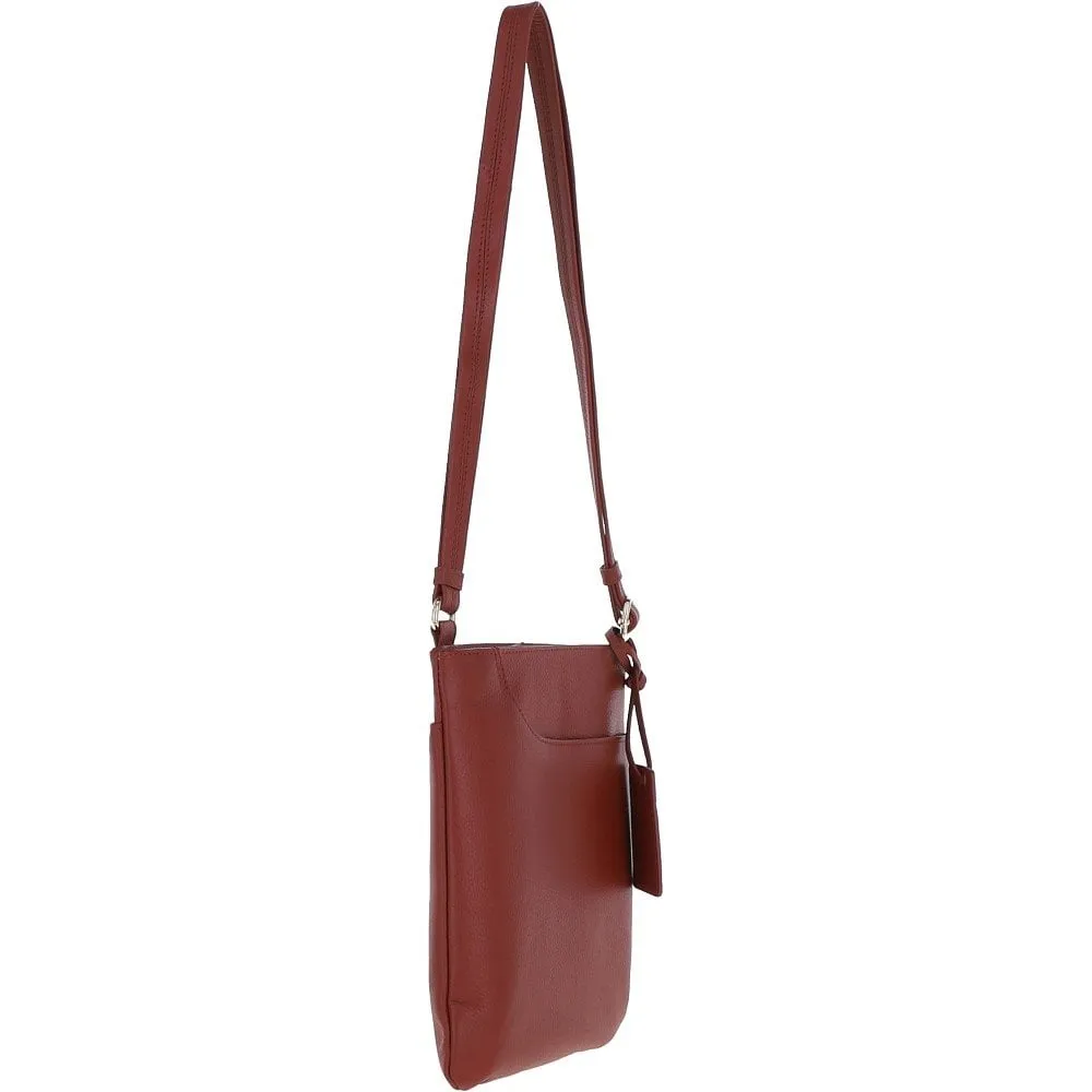 Ashwood Curve  Zip Top Leather Cross Body Bag Red: 63028