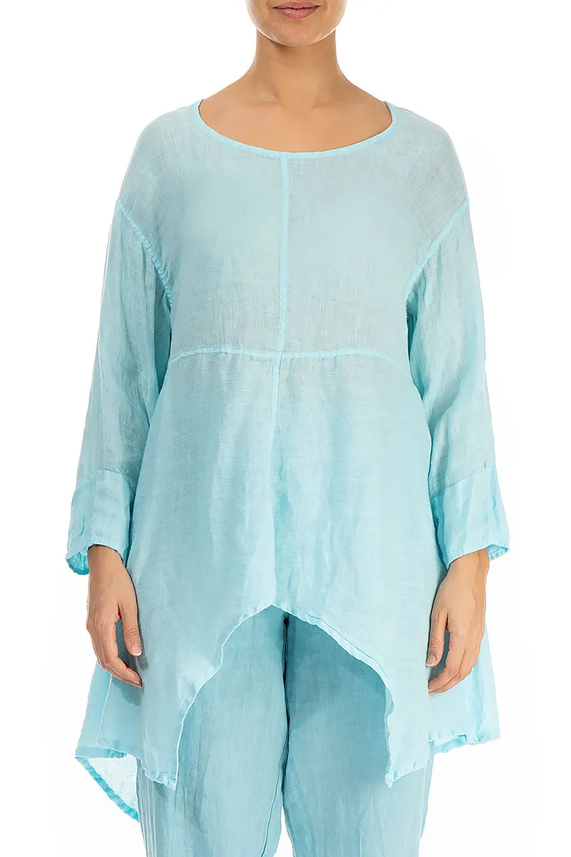 Asymmetric Ice Blue Gauze Linen Tunic