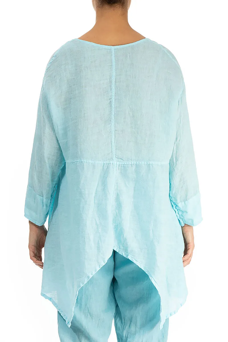 Asymmetric Ice Blue Gauze Linen Tunic