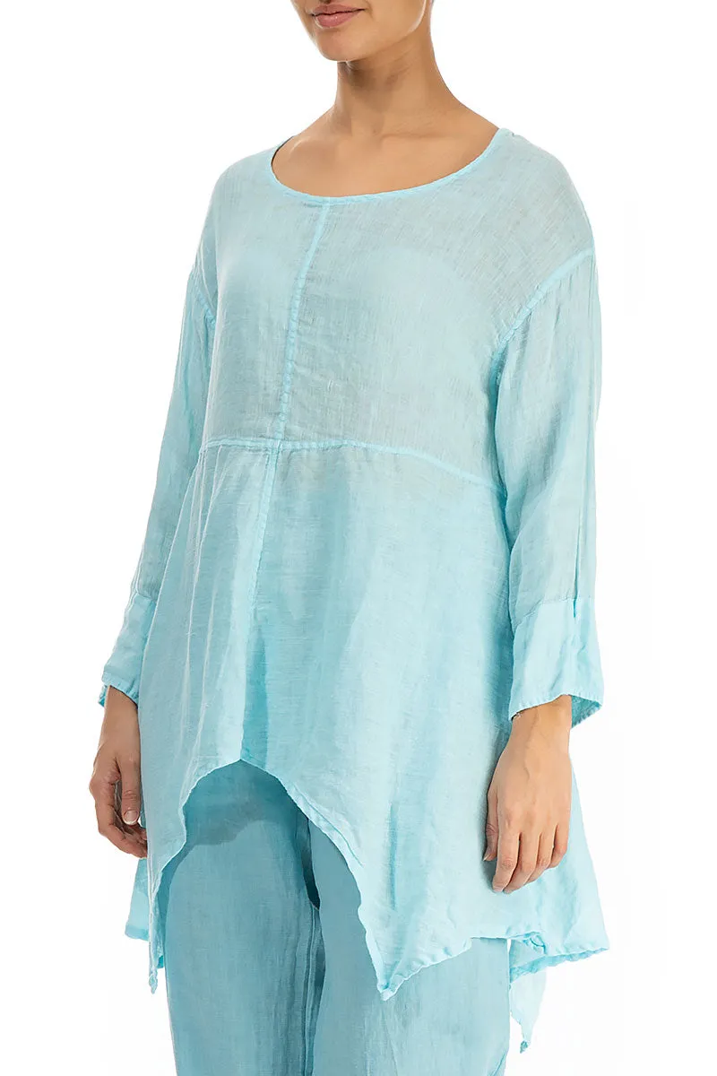 Asymmetric Ice Blue Gauze Linen Tunic