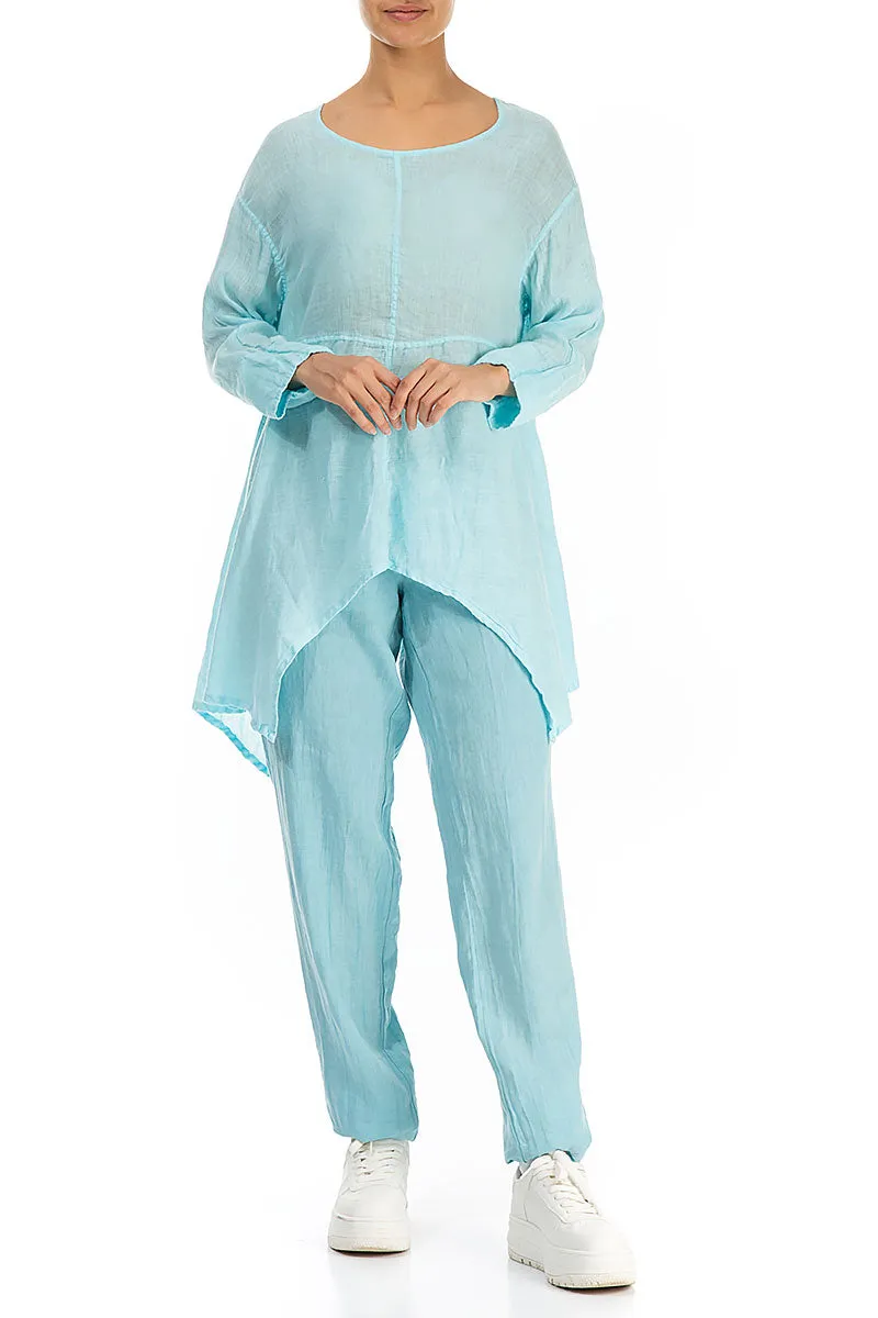 Asymmetric Ice Blue Gauze Linen Tunic