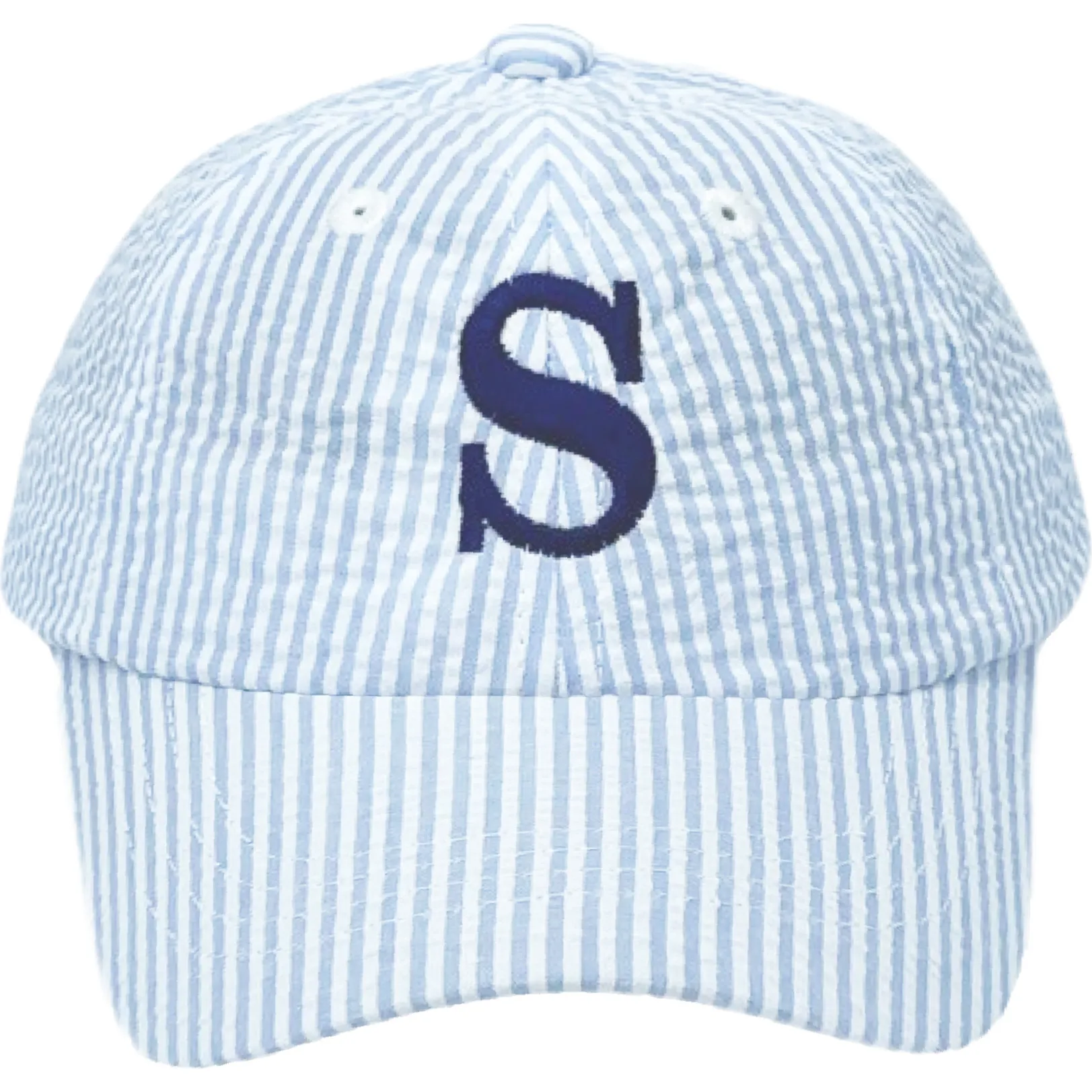 Bits & Bows Customizable Seersucker Baseball Hat, Blue