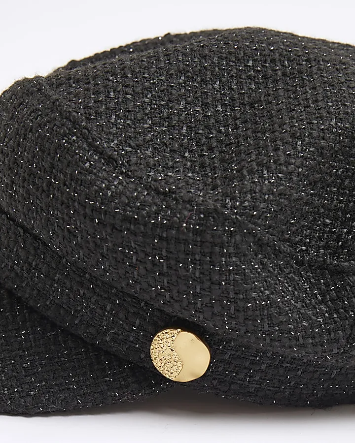 Black boucle baker boy hat