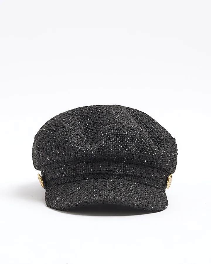 Black boucle baker boy hat