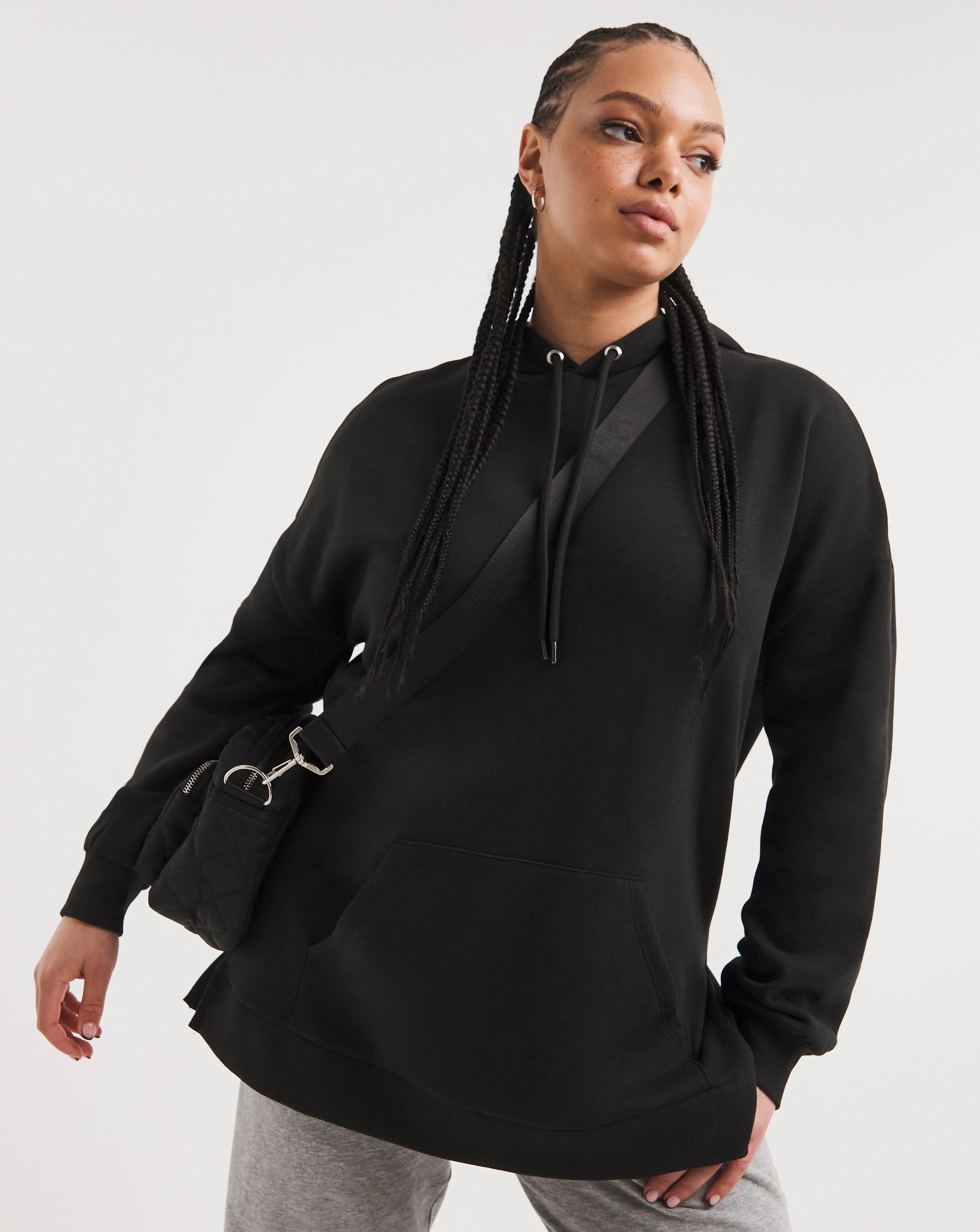 Black Longline Hooded Tunic | Simply Be