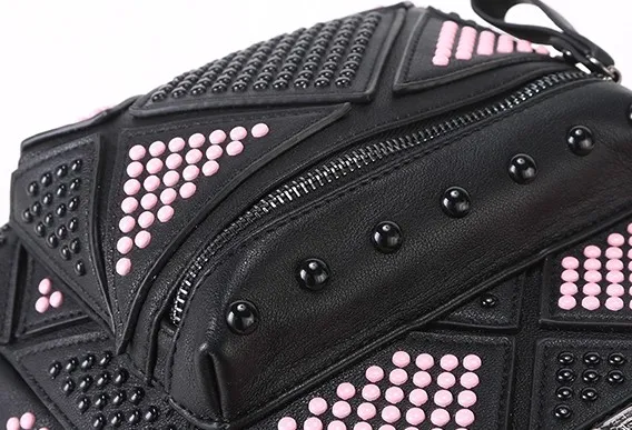 Black Pink Studs Gothic Punk Rock Backpack