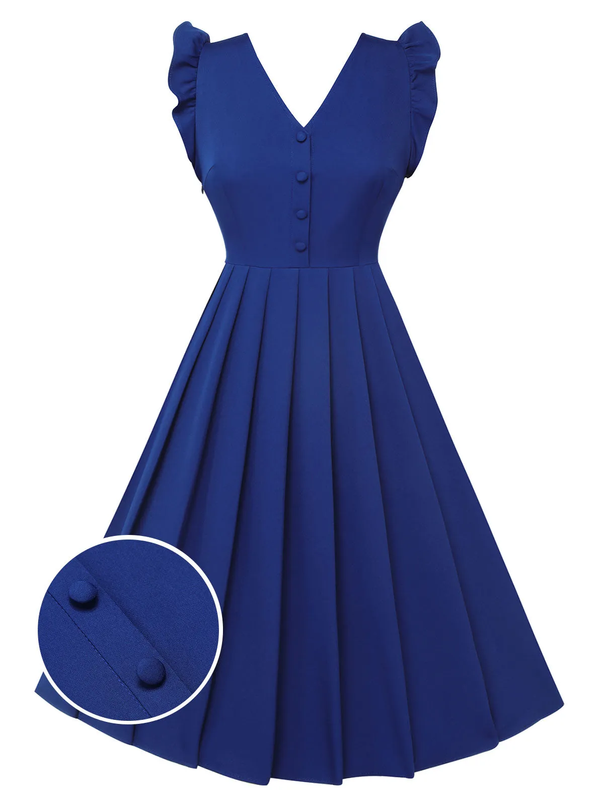 Blue 1950s Pleated Ruffles Vest Dress