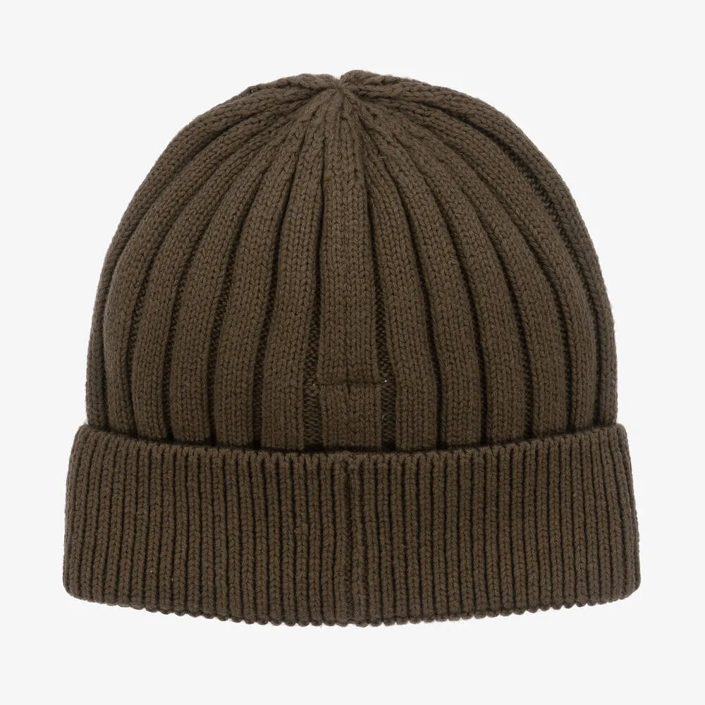 Boys Khaki Green Cotton Knit Beanie Hat 