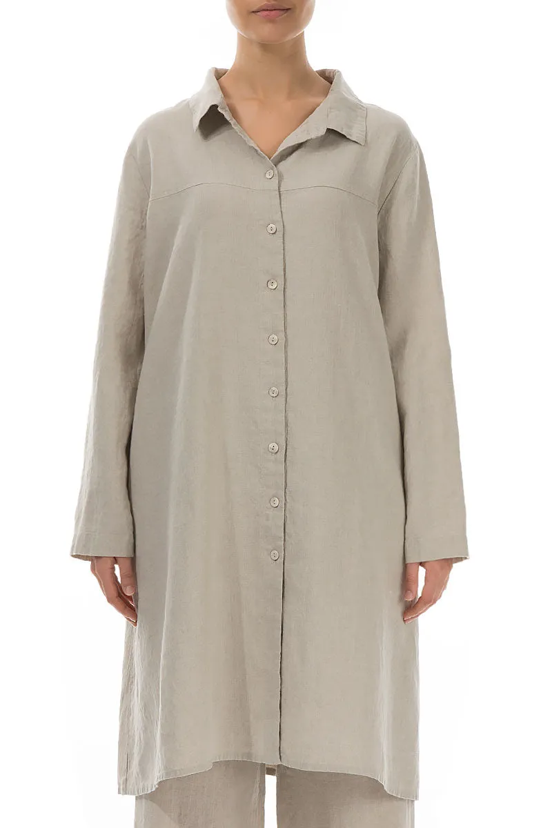 Buttoned Natural Linen Shirt Tunic