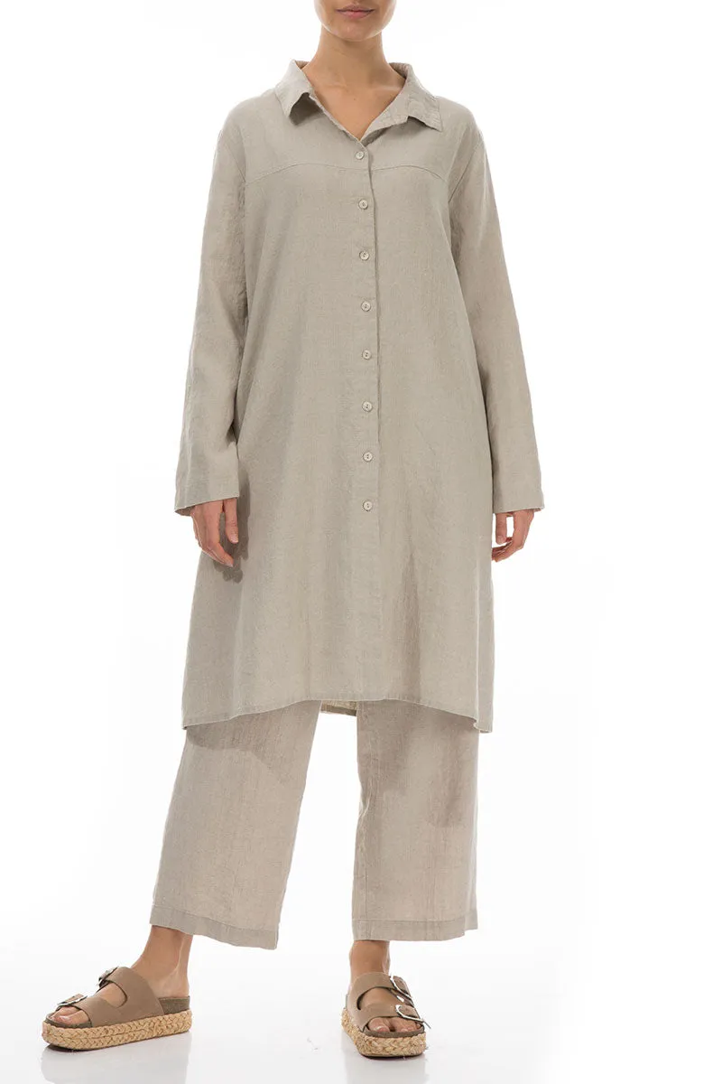 Buttoned Natural Linen Shirt Tunic