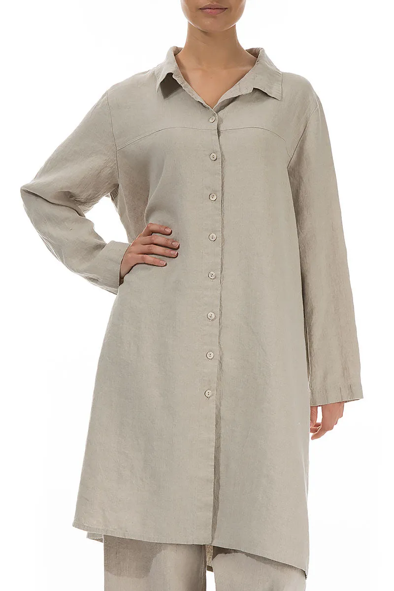 Buttoned Natural Linen Shirt Tunic