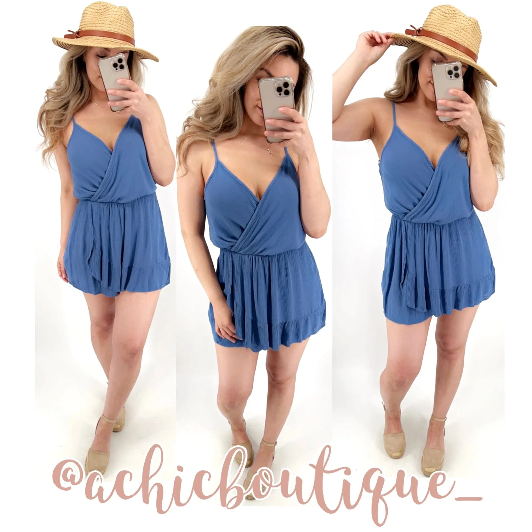 Catalina Island Romper- Denim Blue