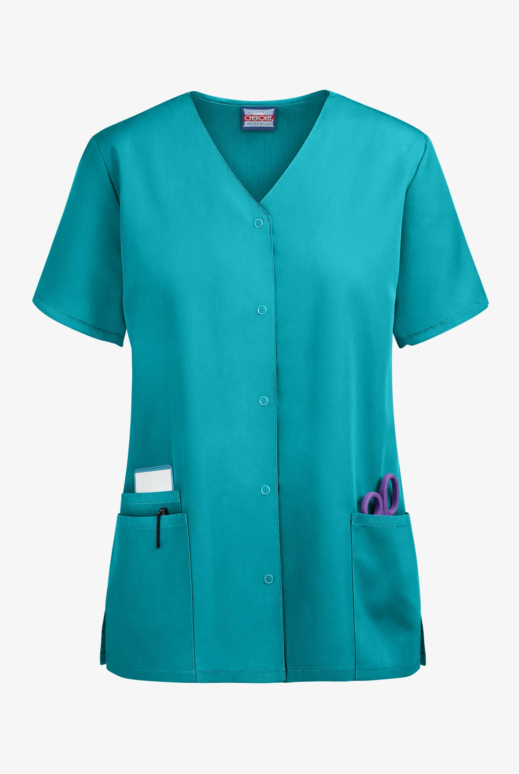 Cherokee Workwear Women's 3-Pocket Snap Front Scrub Top