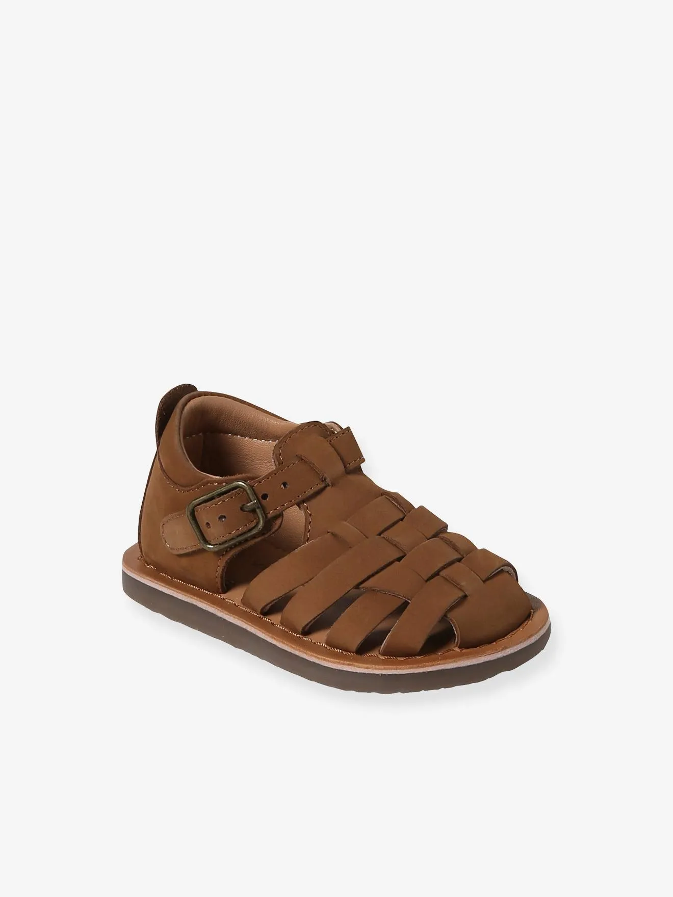 Closed Leather Sandals with Buckle for Babies - brown