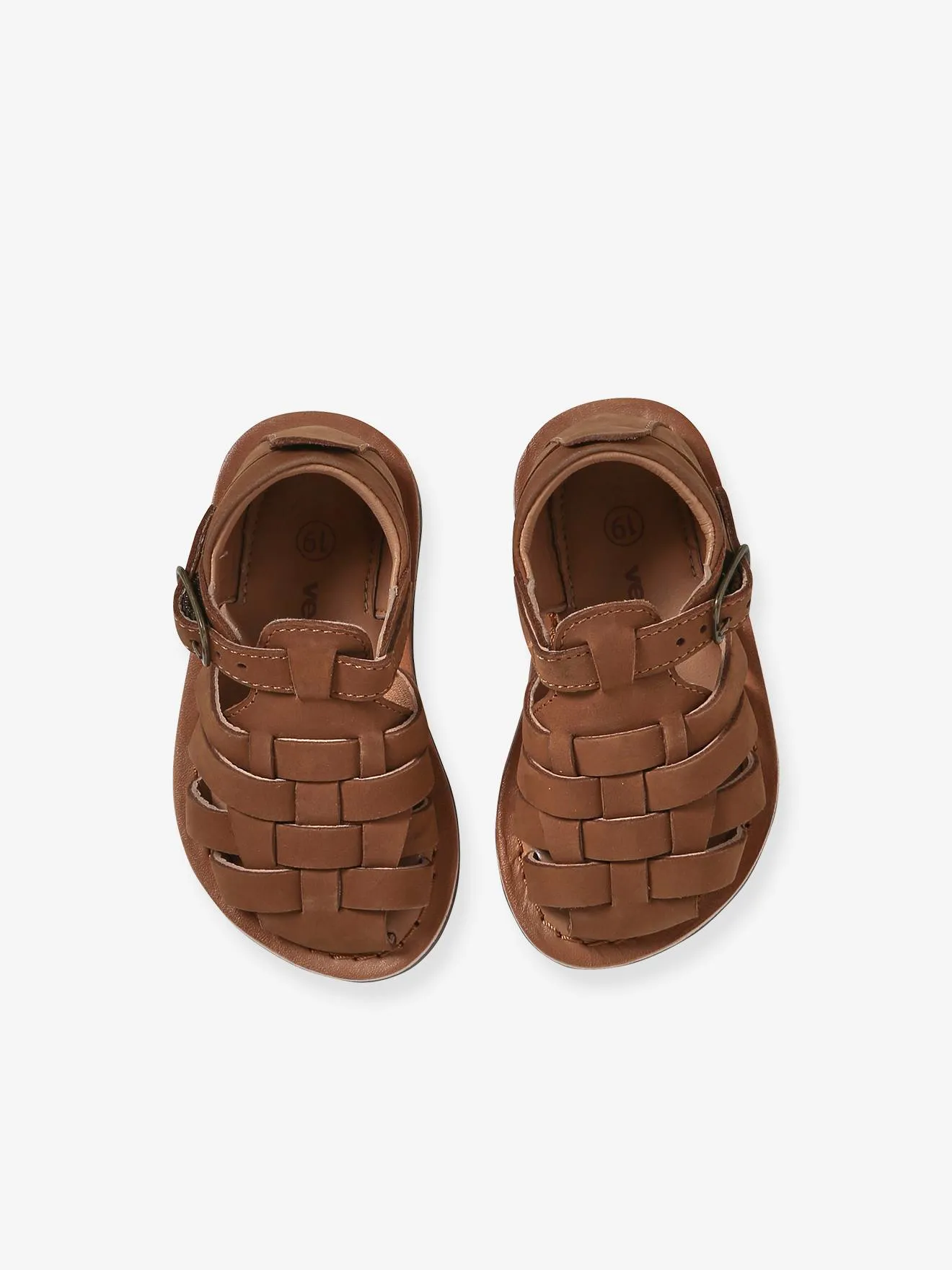 Closed Leather Sandals with Buckle for Babies - brown