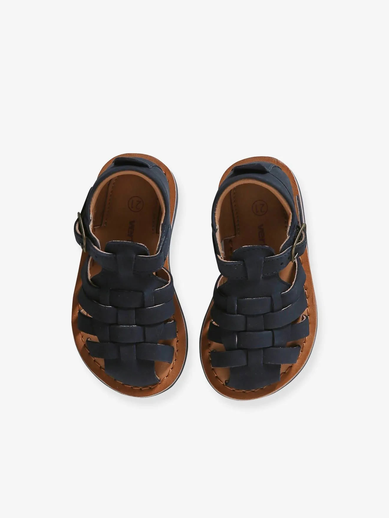 Closed Leather Sandals with Buckle for Babies - brown