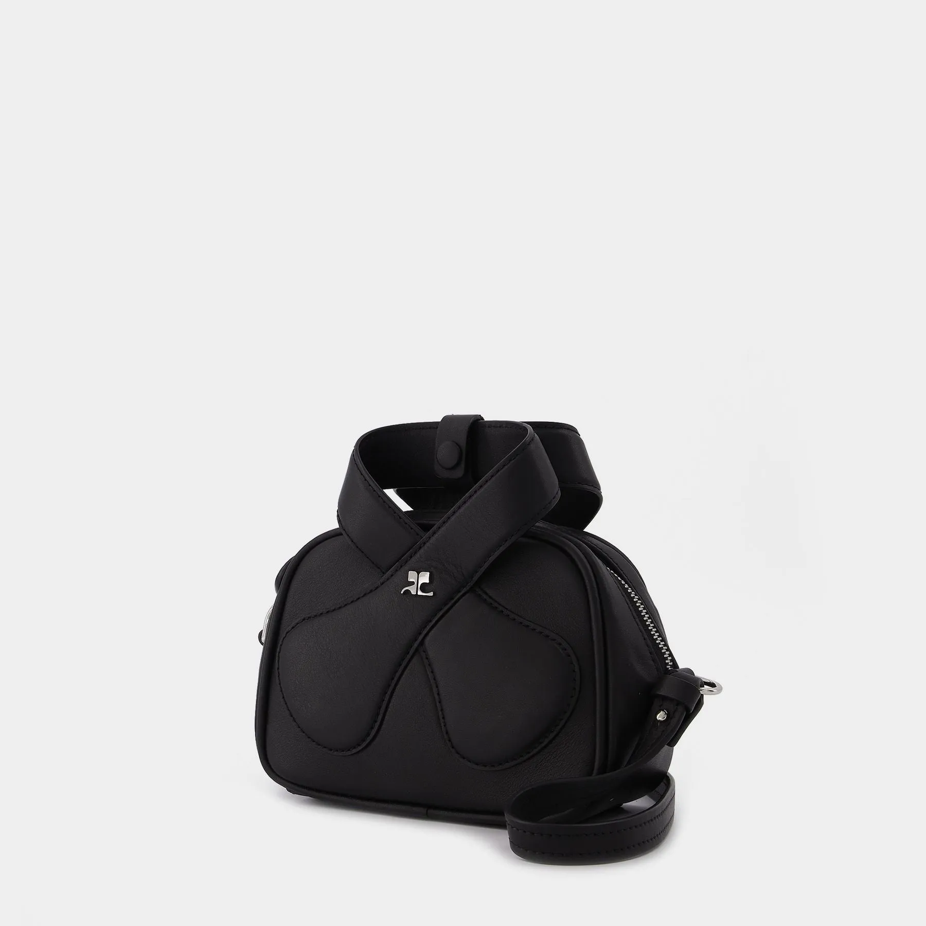 Courreges  Leather Loop Baguette Bag in black leather