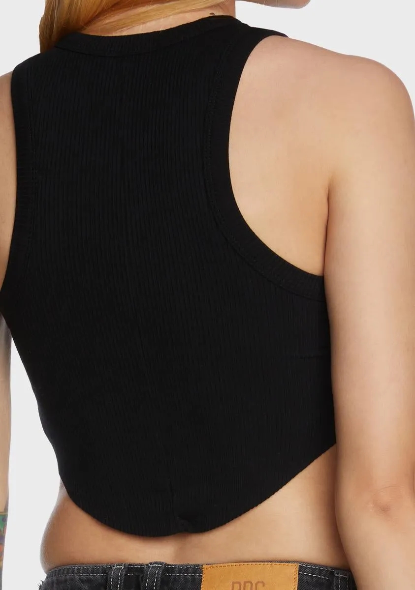 Curved Hem Tank Top - Black-