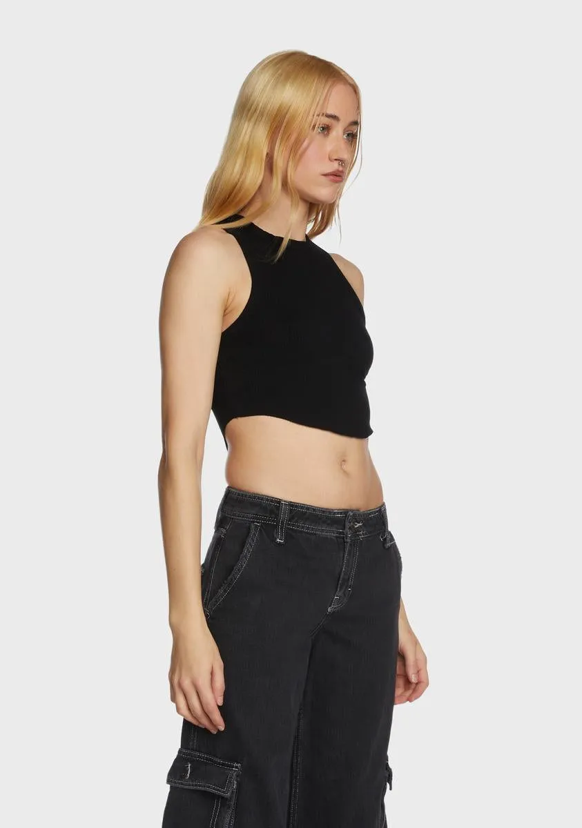 Curved Hem Tank Top - Black-