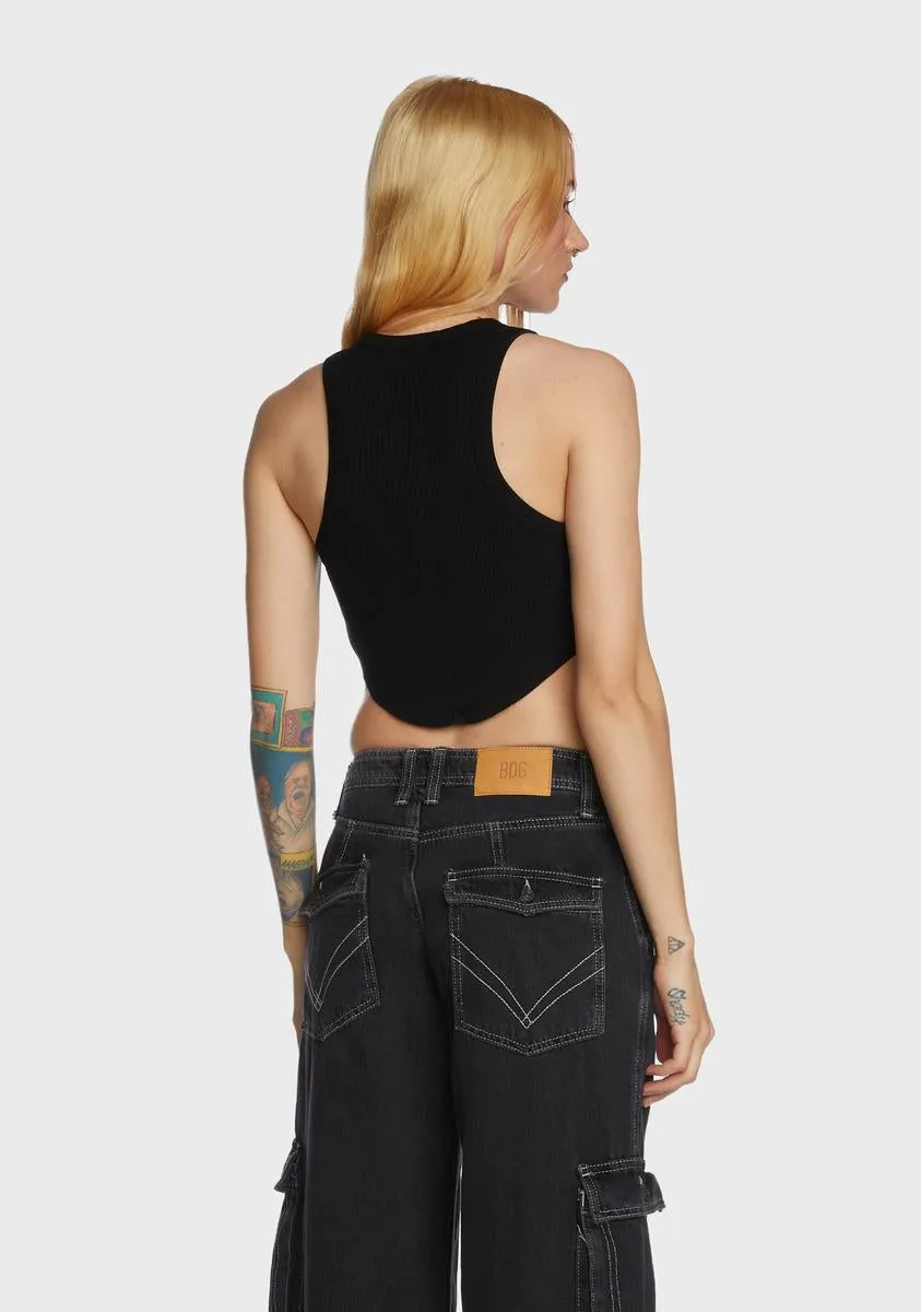 Curved Hem Tank Top - Black-