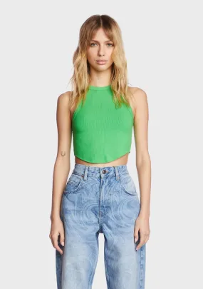 Curved Hem Tank Top - Green-