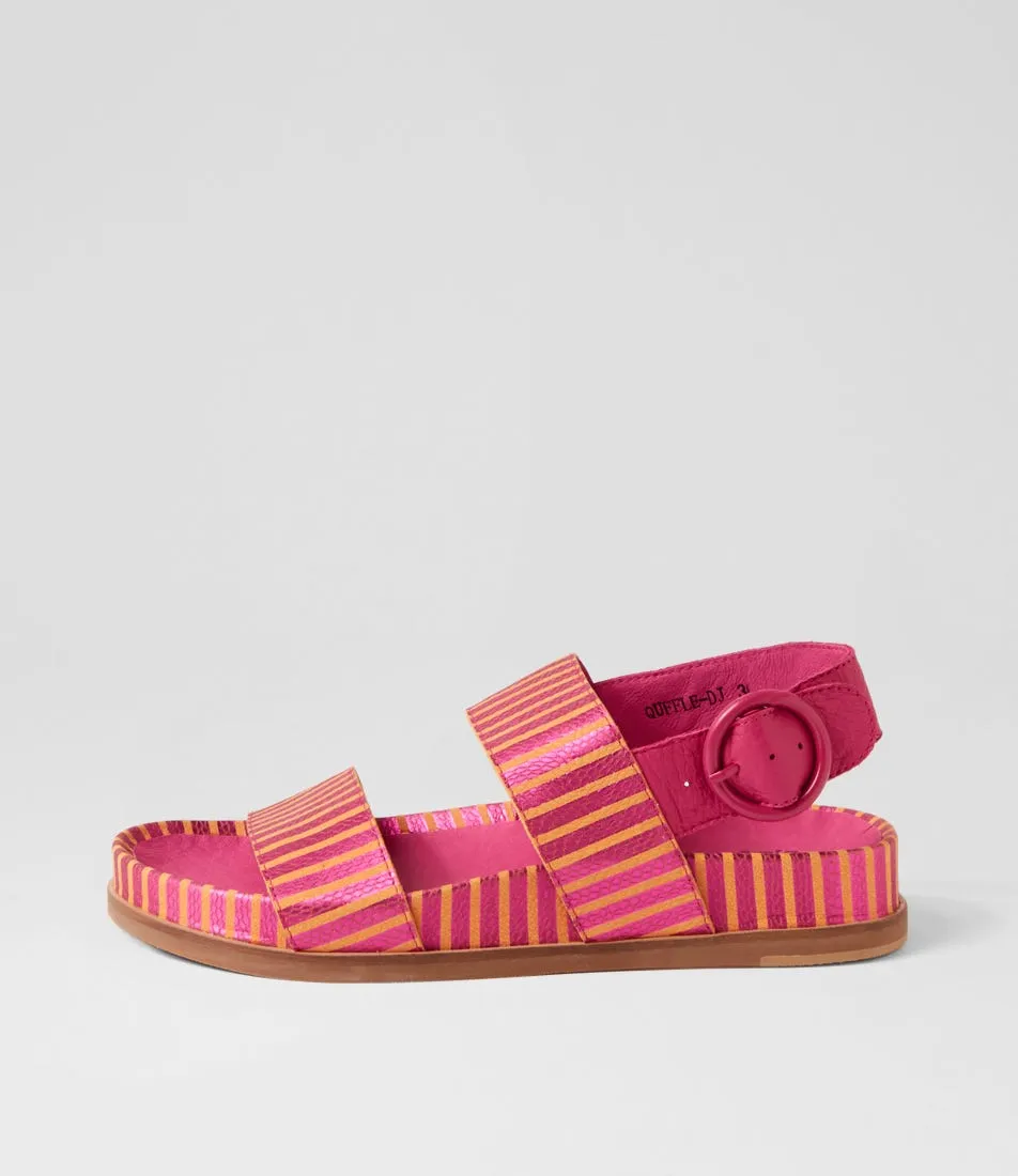 DJANGO & JULIETTE Quffle Fuchsia Orange Stripe Leather Sandals