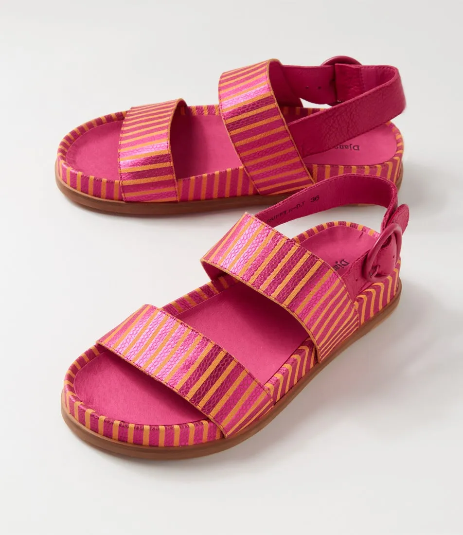 DJANGO & JULIETTE Quffle Fuchsia Orange Stripe Leather Sandals