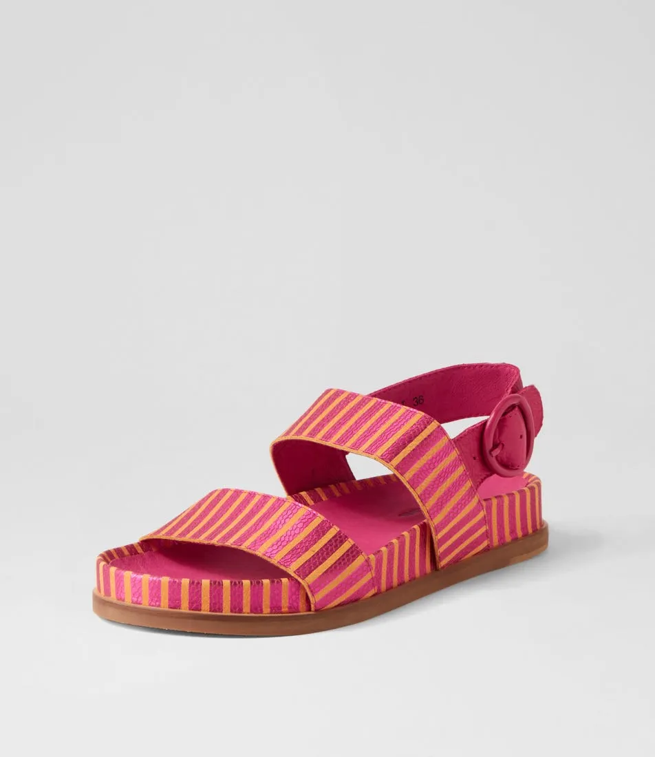 DJANGO & JULIETTE Quffle Fuchsia Orange Stripe Leather Sandals