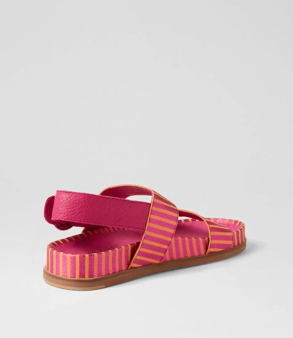 DJANGO & JULIETTE Quffle Fuchsia Orange Stripe Leather Sandals