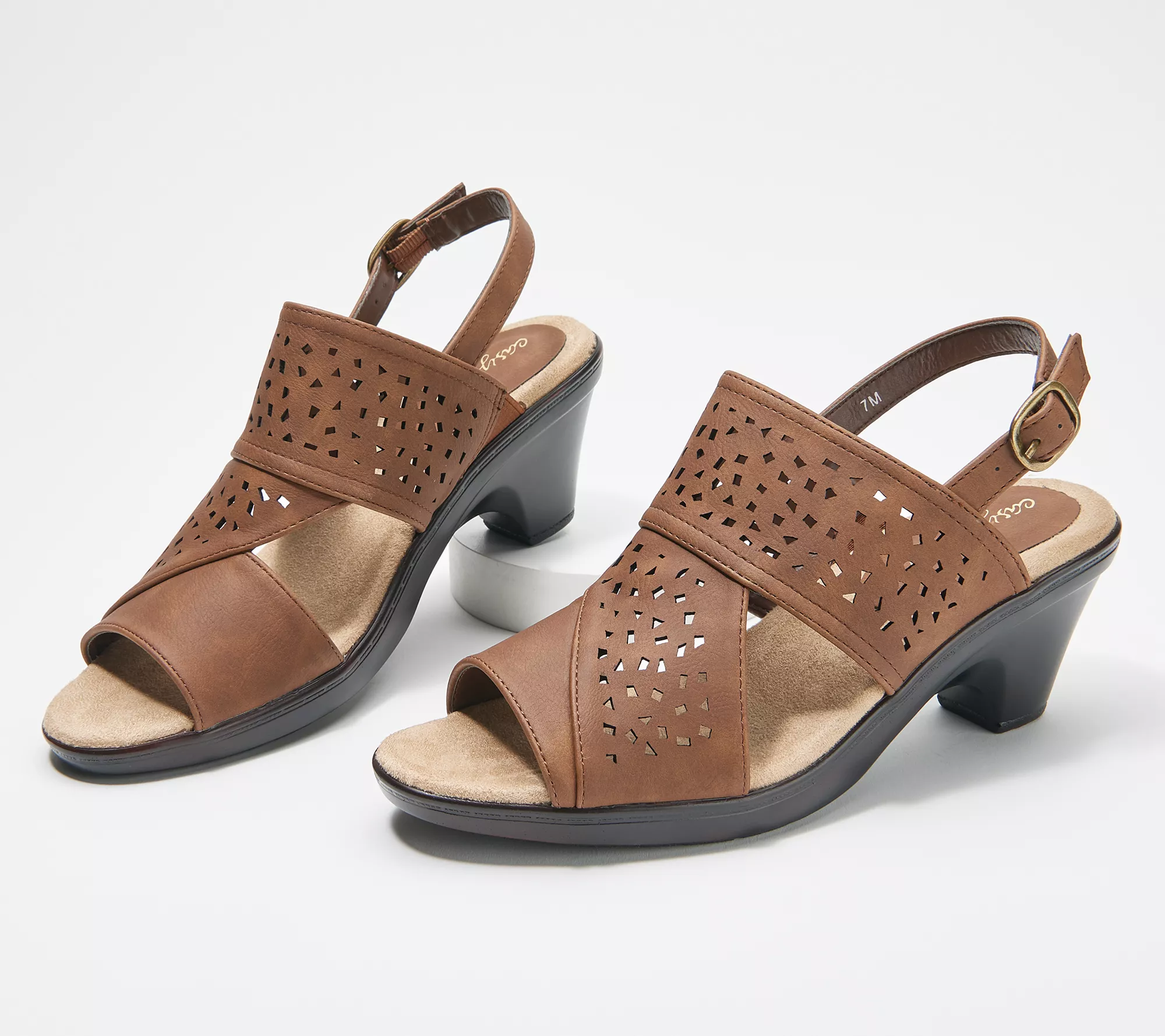 Easy Street Perforated Block Heeled Sandals - Charleigh