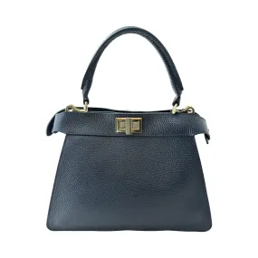 FH47852 Navy Double Lock Leather Bag