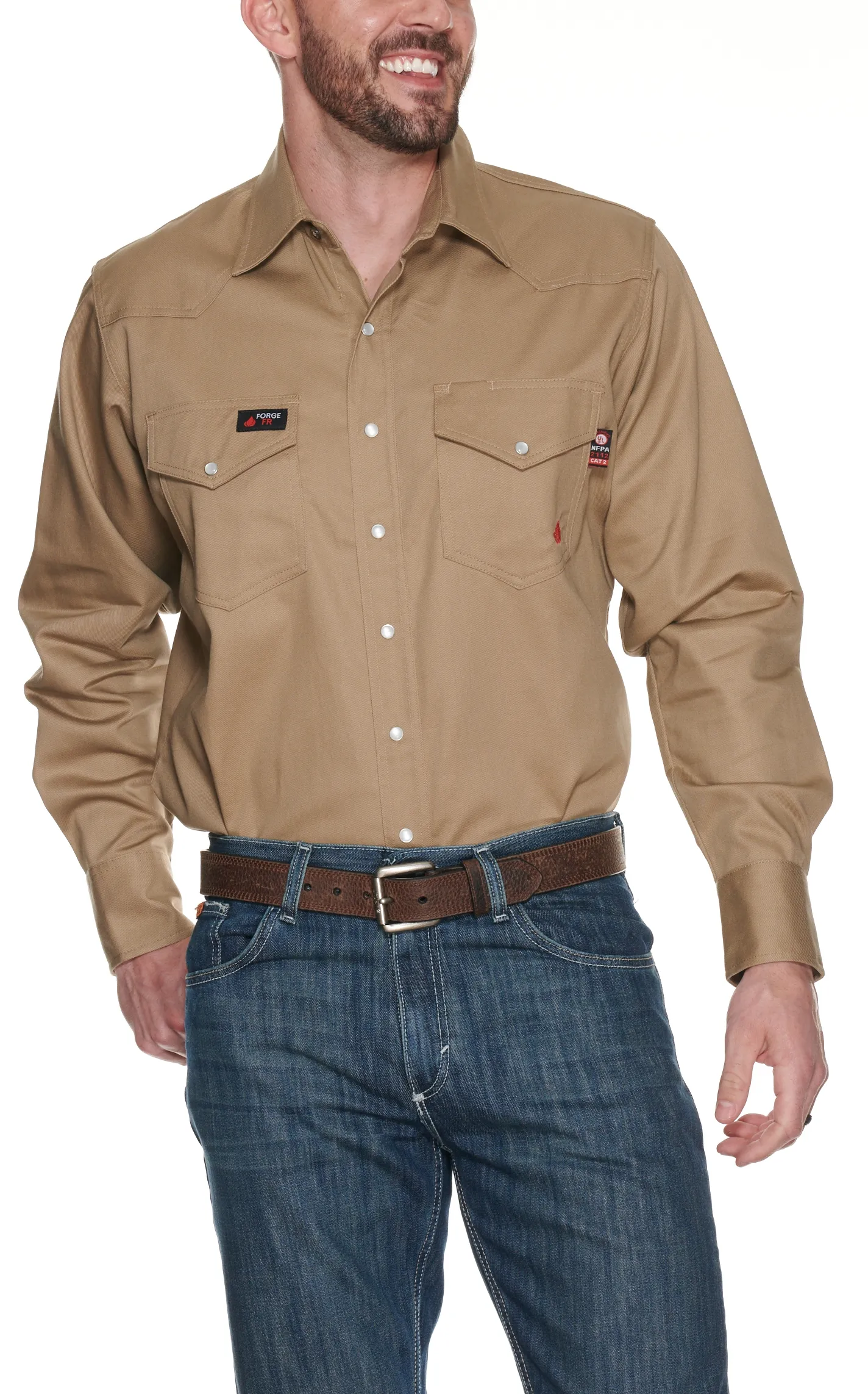 Forge Workwear FR Men's Khaki Long Sleeve Work Shirt