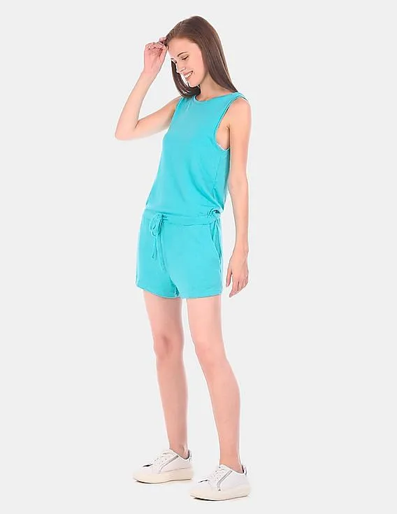 GAP Women Turquoise Softspun Knit Scoop Back Romper