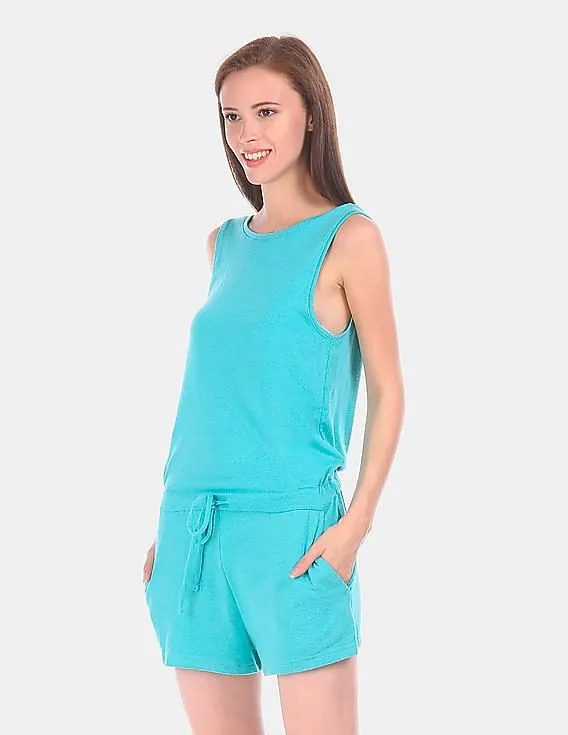 GAP Women Turquoise Softspun Knit Scoop Back Romper