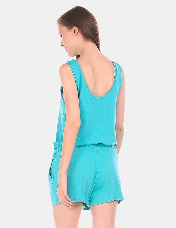 GAP Women Turquoise Softspun Knit Scoop Back Romper