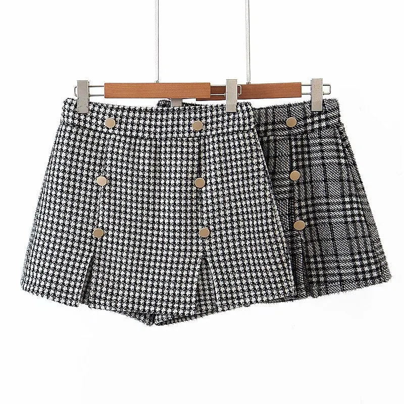 Houndstooth Shorts Skirt Women