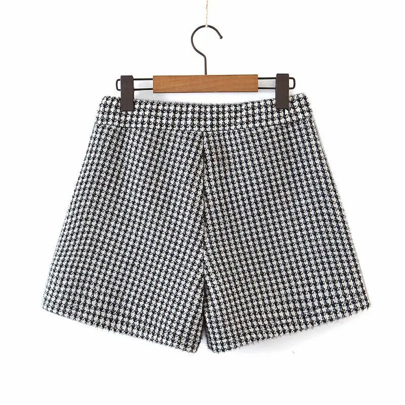 Houndstooth Shorts Skirt Women