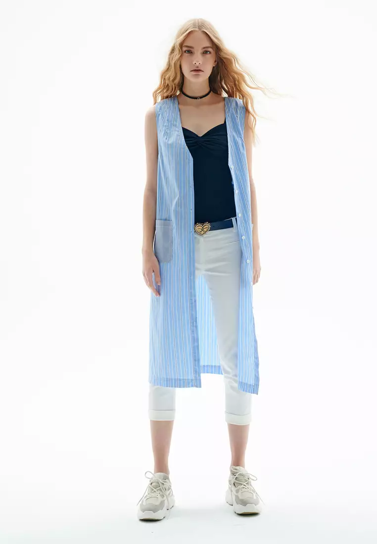 iROO V-neck Pinstripe Long Vest